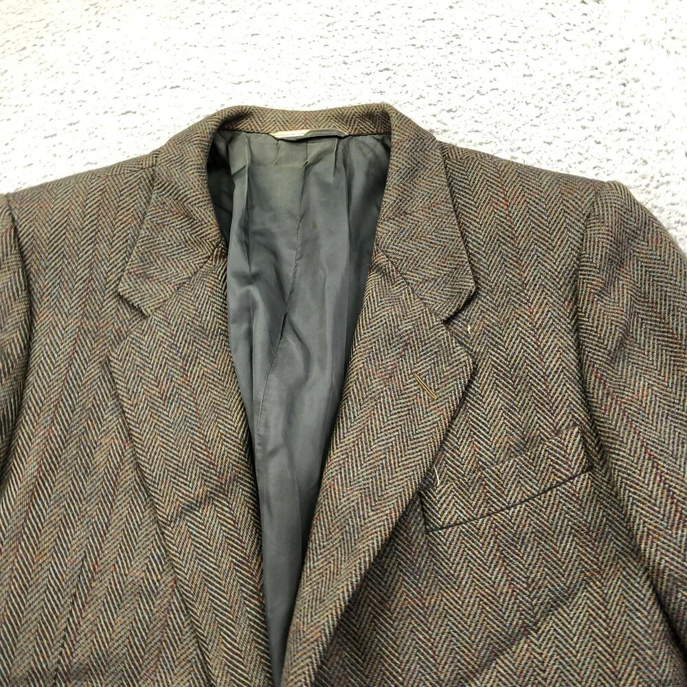 Vintage Hickey Freeman Blazer Mens 44L Brown Wool Tweed Boardroom Jacket